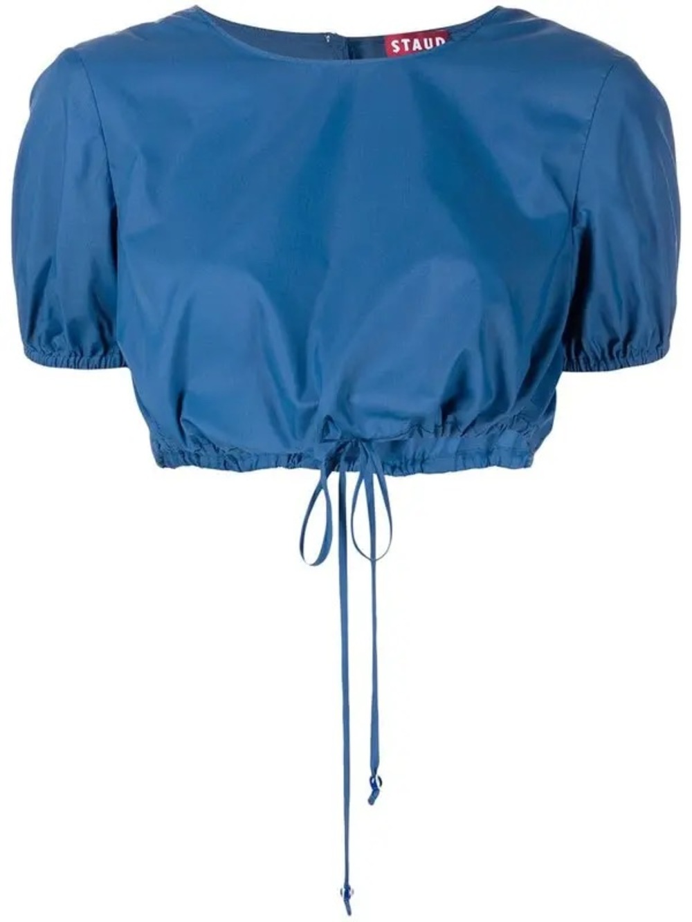 STAUD-Women’s Sample Drawstring Cropped Puff-Sleeve Top in Blue